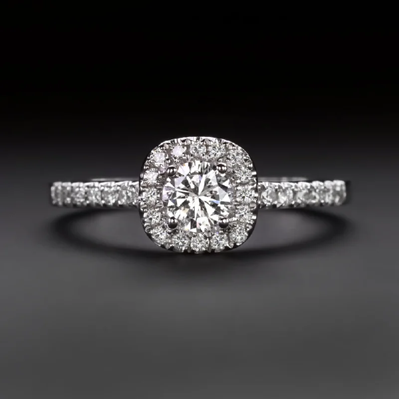 Love Engagement Rings -NATURAL DIAMOND HALO ENGAGEMENT RING 1/2ct VERY GOOD ROUND CUT 14k WHITE GOLD