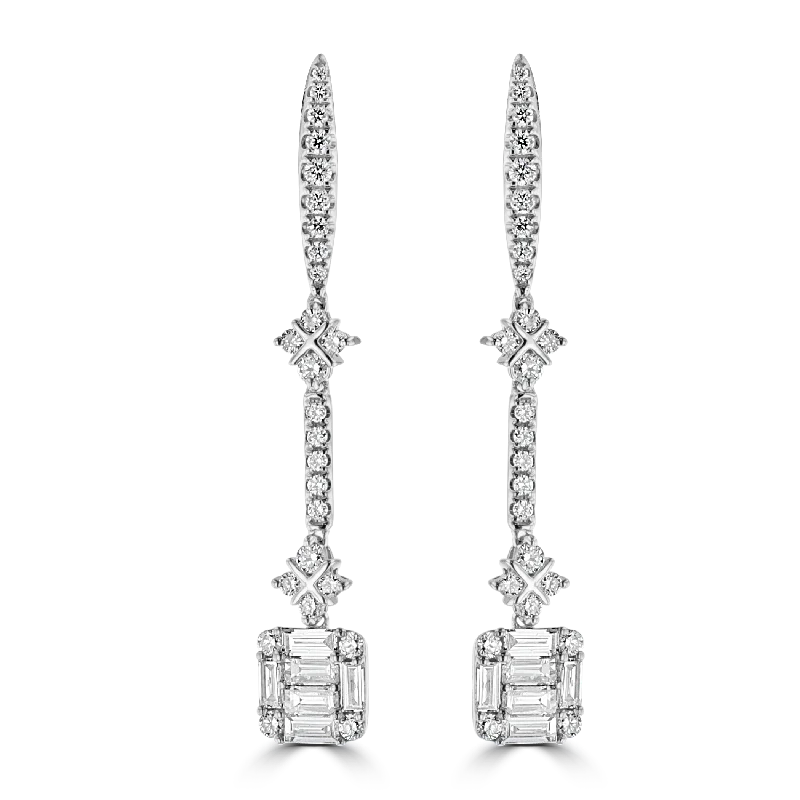 Ladies Astrology Earrings -14KT WHITE GOLD 0.62 CTW & 0.56 CTW DIAMOND DROP EARRINGS