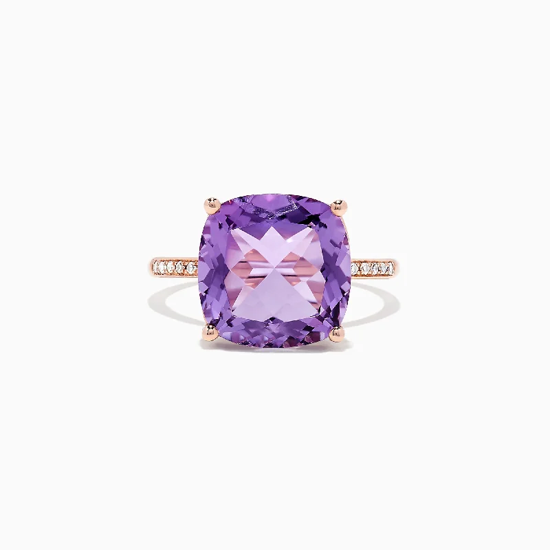 twist design women's rings -14K Rose Gold Amethyst and Diamond Ring, 6.65 TCW