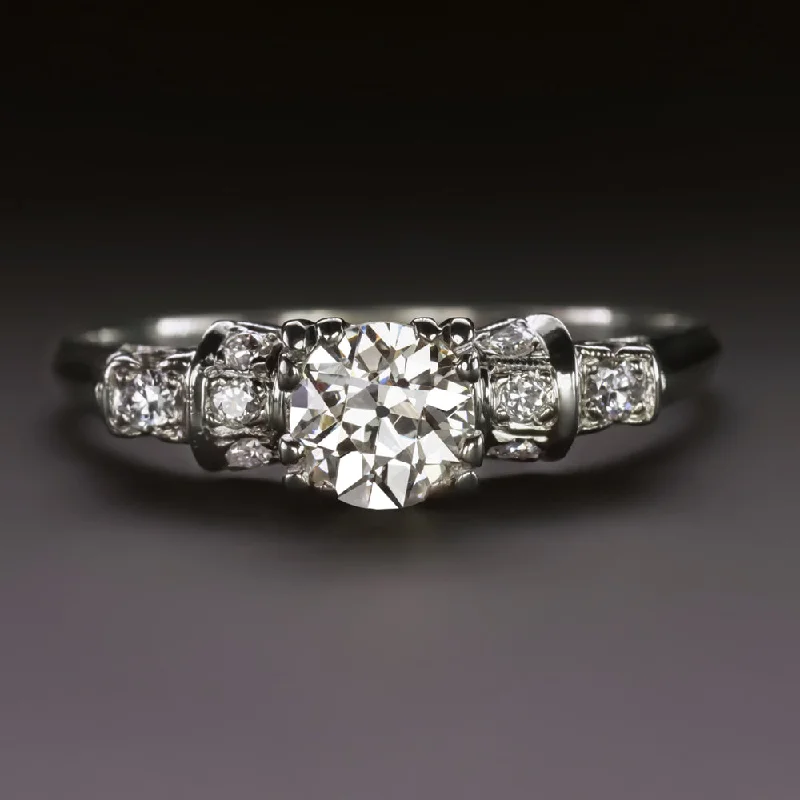 Pear Cut Engagement Rings -VINTAGE DIAMOND ENGAGEMENT RING 0.60ct H VS1 OLD EUROPEAN CUT DIAMOND PLATINUM