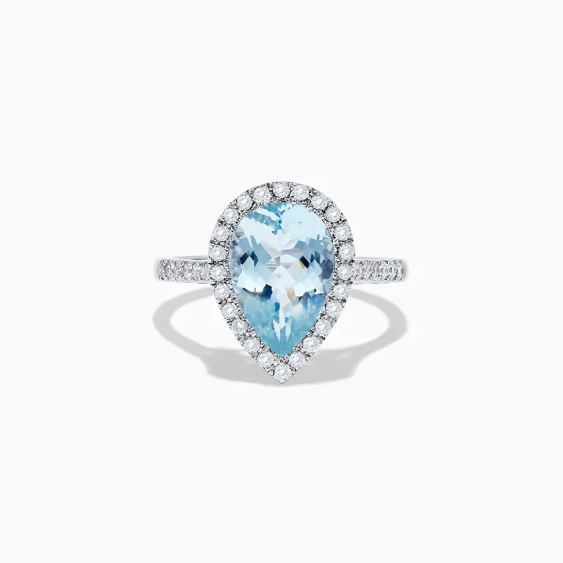 crossover women's rings -Aquarius 14K White Gold Aquamarine and Diamond Ring