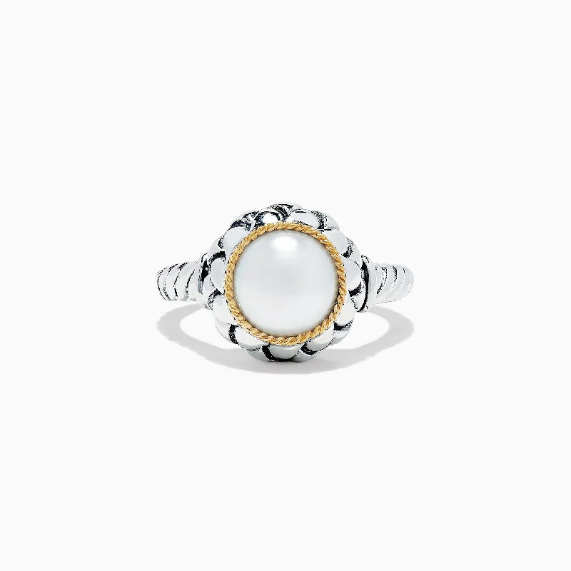 chakra women's rings -925 Sterling Silver & 18K Yellow Gold Cultured Fresh Water Pearl Ring