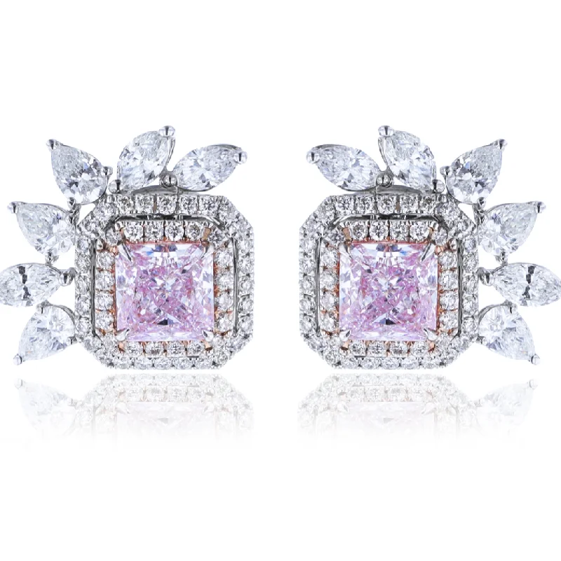 Ladies Soft Earrings -JULEVE 18K GOLD 2.51CTW PINK DIAMOND & 2.09CTW DIAMOND EARRINGS