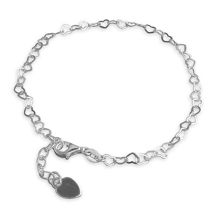 Ladies Bracelets Cross Charm-Sterling Silver Open Hearts Bracelet