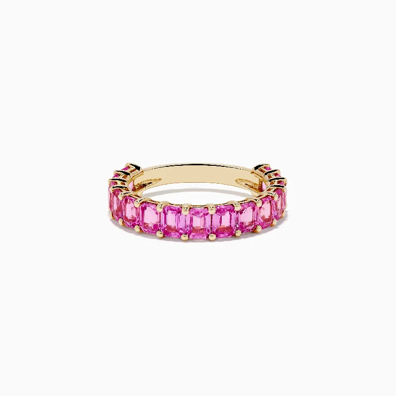 engagement rings for women -14k Yellow Gold Pink Sapphire Band Ring