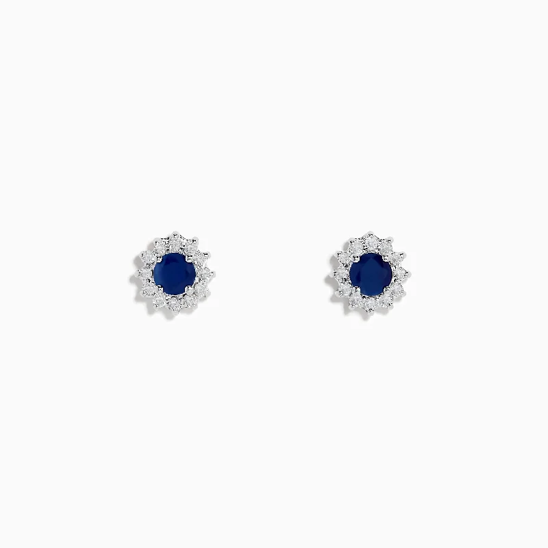 Ladies Thick Earrings -Gemma Royalty Sapphire and Diamond Earrings, 0.89 TCW