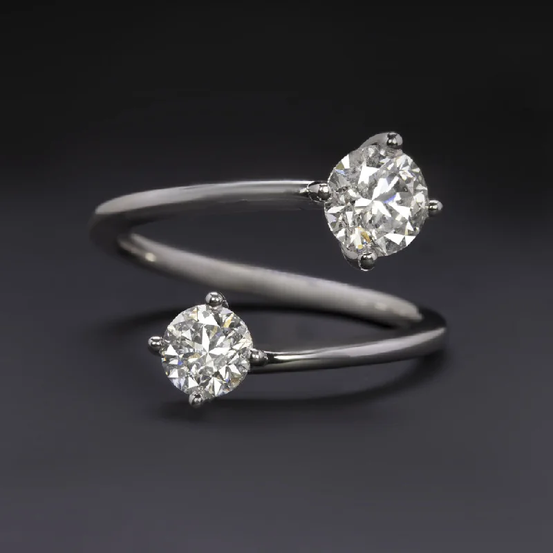 Birthstone Engagement Rings -1.32ct DIAMOND TOI ET MOI RING DOUBLE ROUND CUT BYPASS 14k WHITE GOLD ENGAGEMENT