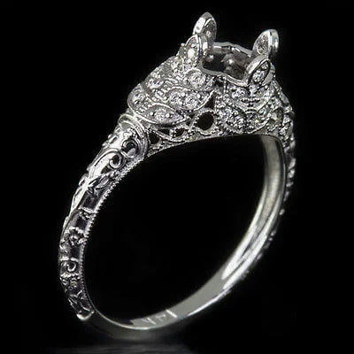 Glow Engagement Rings -VINTAGE STYLE ART DECO DIAMOND ENGAGEMENT RING SEMI-MOUNT SETTING 6MM 1CT ROUND