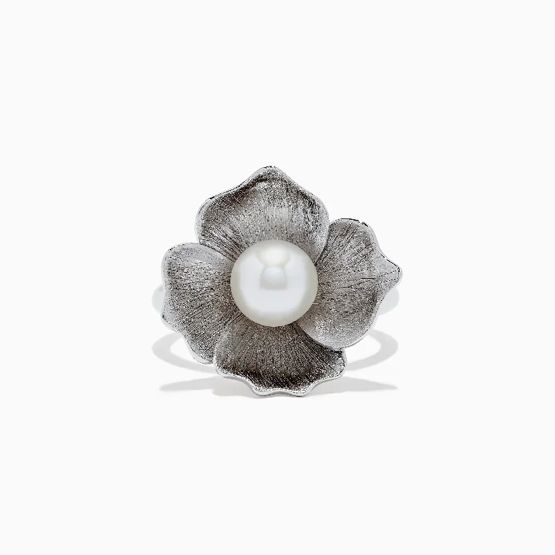 petite women's rings -925 Sterling Silver Cultured Fresh Water Pearl Flower Ring