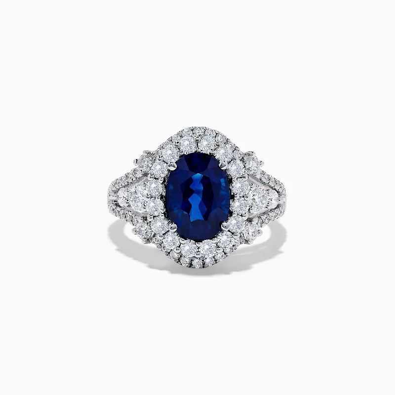 sun and moon women's rings -Hematian 18K White Gold Blue Sapphire and Diamond Ring