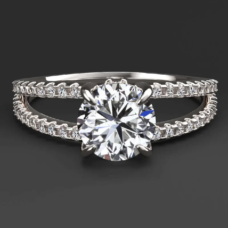 Asymmetrical Engagement Rings -1 CARAT GIA CERTIFIED G SI2 DIAMOND ENGAGEMENT RING SPLIT SHANK ROUND BRILLIANT