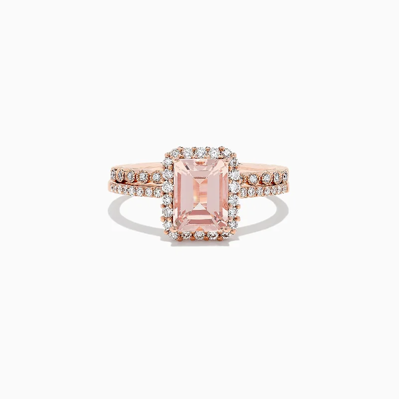 cocktail women's rings -Blush 14K Rose Gold Morganite and Diamond Ring Set, 1.53 TCW