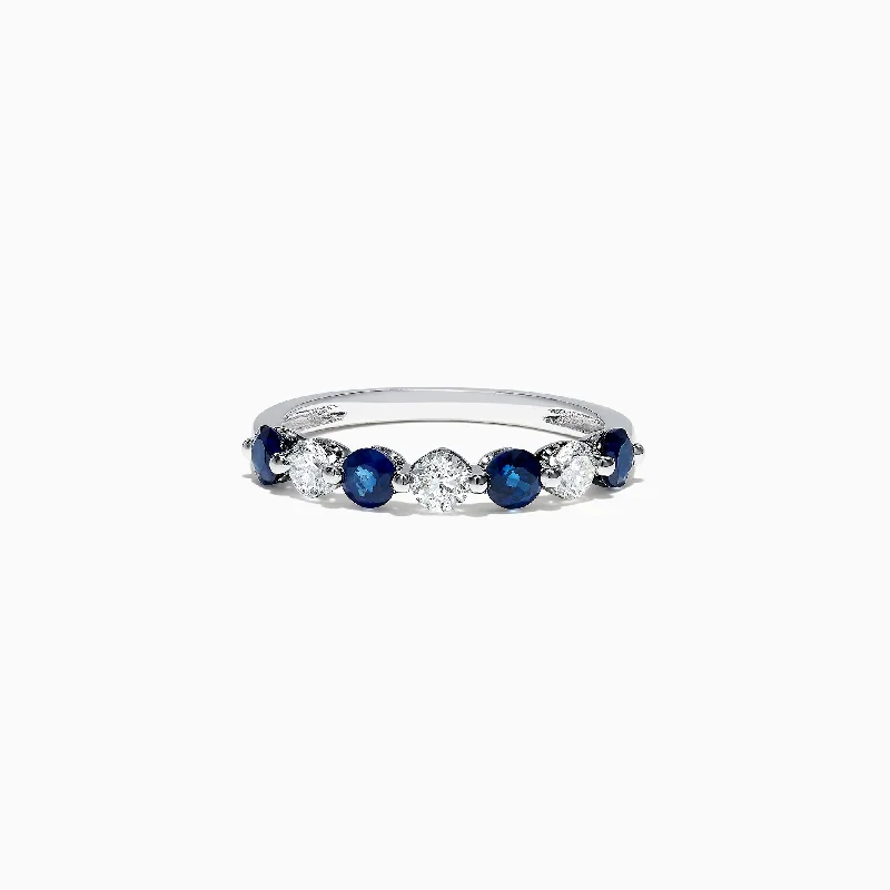 oversized women's rings -Royale Bleu 14K White Gold Blue Sapphire and Diamond Ring, 0.96 TCW