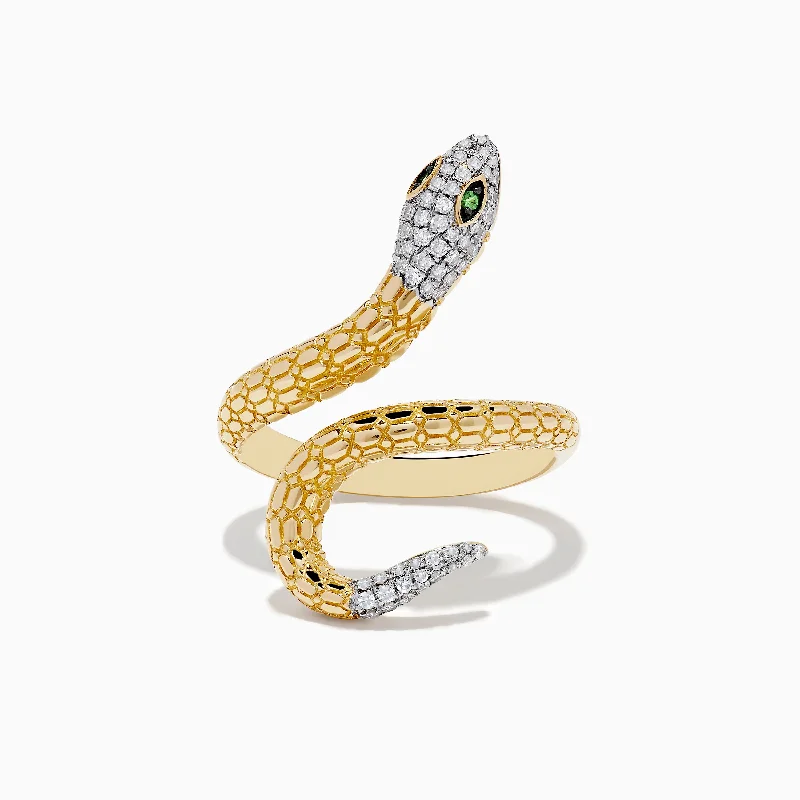 eco-friendly women's rings -Safari 14k Yellow Gold Snake Diamond Ring