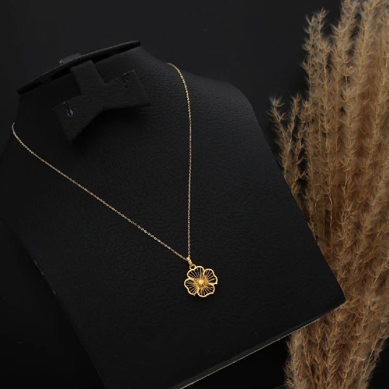 Ladies Healing Necklaces -mother-daughter necklaces -Gold Necklace (Chain With Hollow Flower Shaped Pendant) 21KT - FKJNKL21KM9806