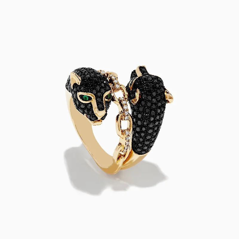 gold women's rings -Signature 14K Gold Emerald, Black & White Diamond Panther Ring