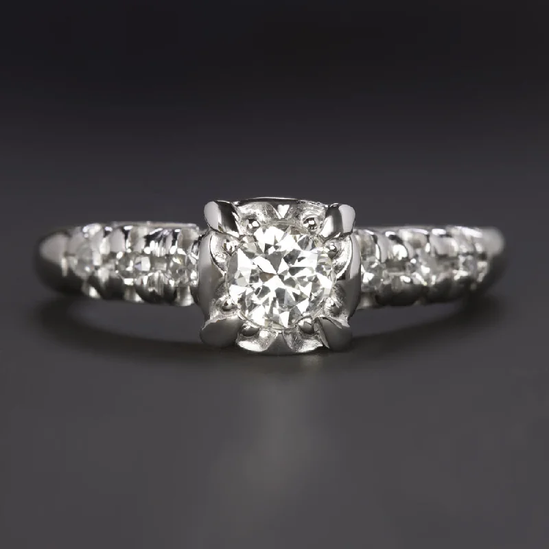 Lightweight Engagement Rings -VINTAGE DIAMOND ENGAGEMENT RING 18K WHITE GOLD 1/2ct MID CENTURY ILLUSION ESTATE