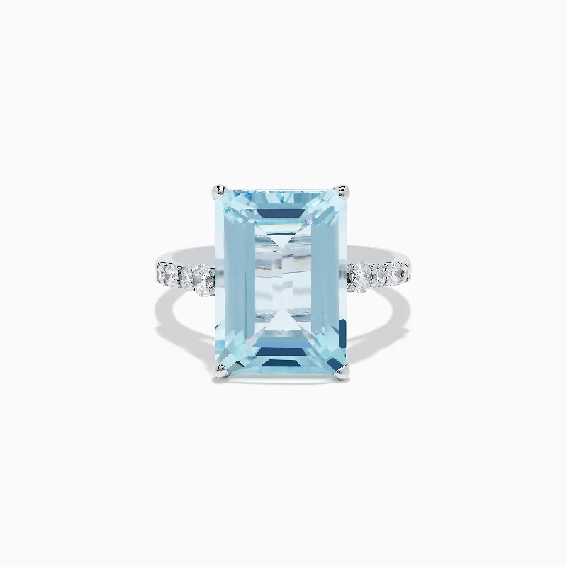 cushion-cut women's rings -Aquarius 14K White Gold Aquamarine and Diamond Cocktail Ring