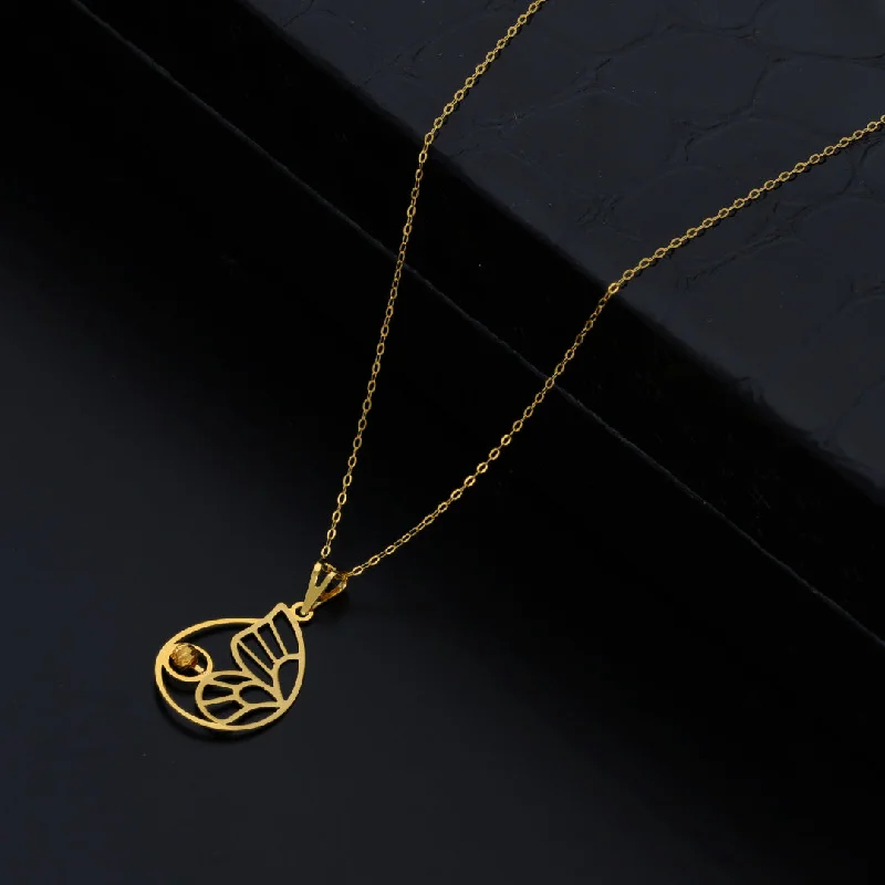 Ladies Chunky Necklaces -cat lover necklaces -Gold Necklace (Chain With Butterfly Wing Shaped Pendant) 21KT - FKJNKL21KM9829