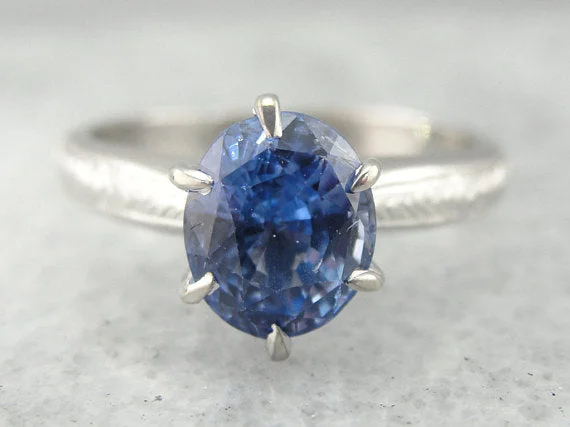 Stainless Steel Engagement Rings -Blue Ceylon Sapphire, Classic Engagement Ring Solitaire