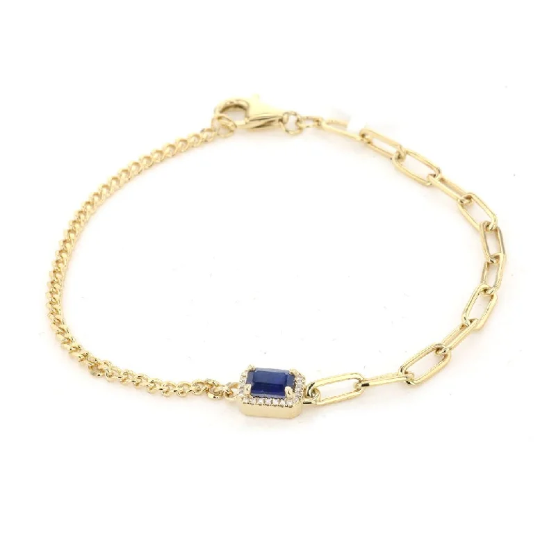 Ladies Bracelets Silver Tone-Blue Sapphire & Diamond Paper Clip Bracelet