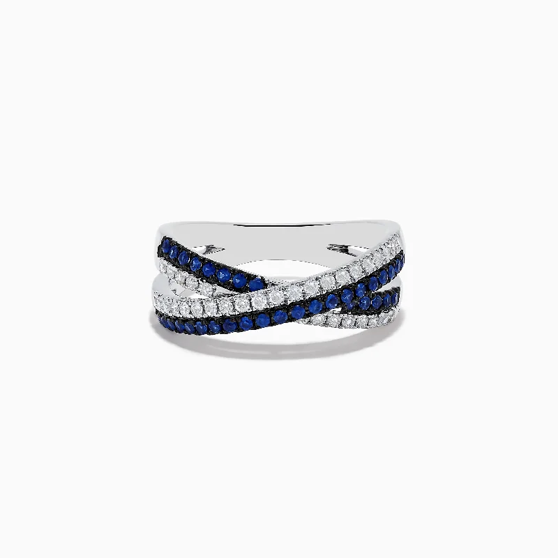 oval-cut women's rings -Royale Bleu 14K White Gold Blue Sapphire and Diamond Crossover Ring