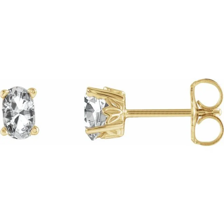 Ladies Cross Earrings -14K Yellow Natural White Sapphire Earrings