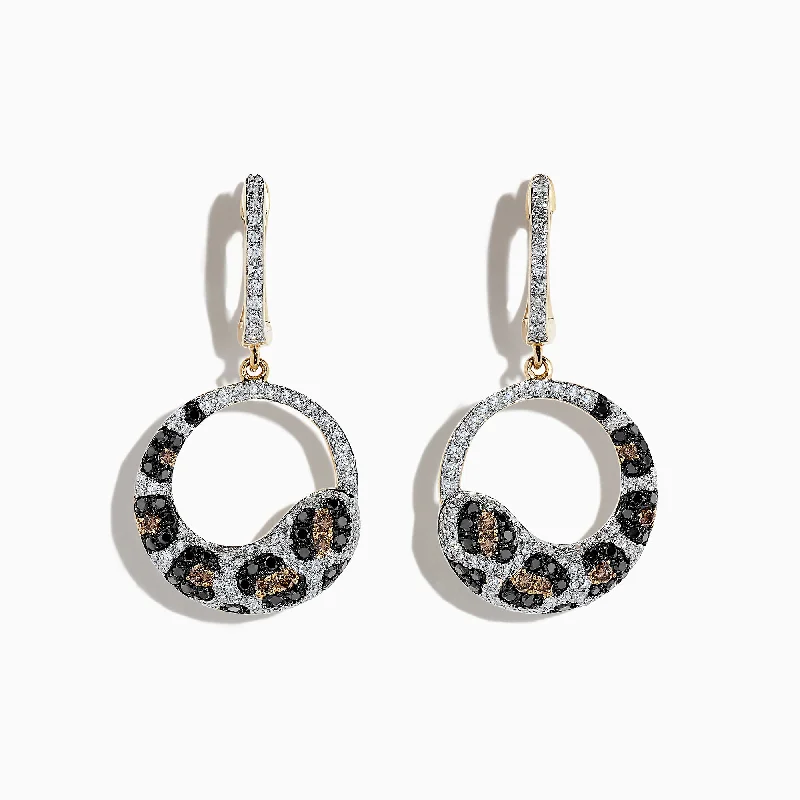 Ladies Handmade Earrings -14K Yellow Gold Diamond Leopard Spot Earrings, 1.24 TCW