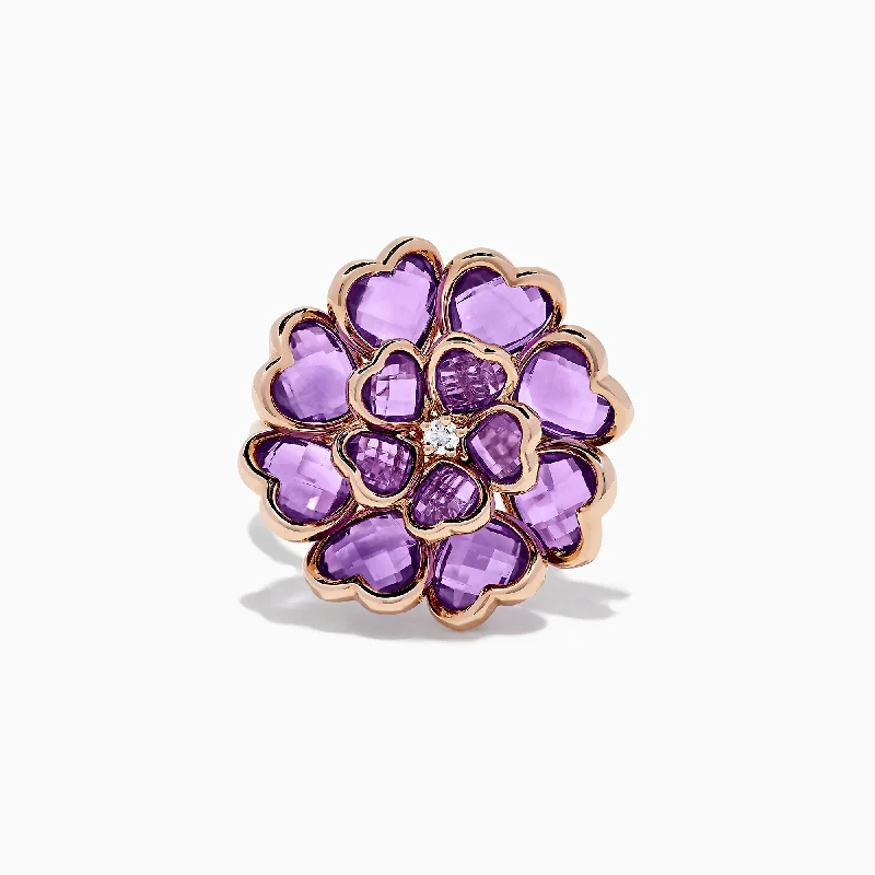 ruby women's rings -Nature 14K Rose Gold Amethyst and Diamond Flower Ring, 7.79 TCW