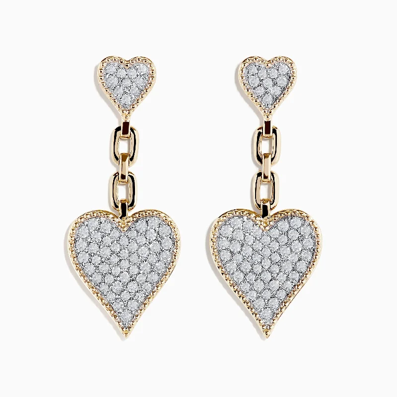 Ladies Bird Earrings -Novelty 14K Yellow Gold Diamond Heart Earrings