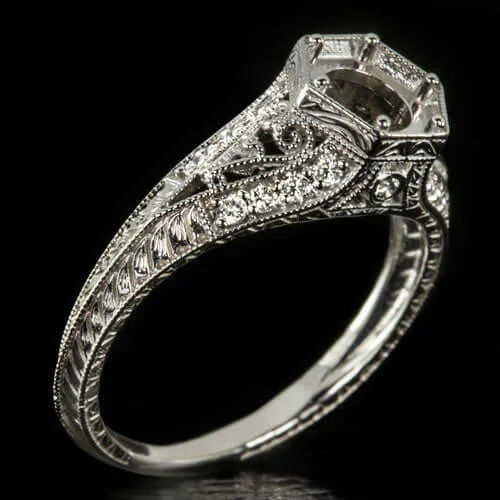 Unique Engagement Rings -VINTAGE STYLE G VS DIAMOND PLATINUM ENGAGEMENT RING SETTING MOUNT ROUND FILIGREE