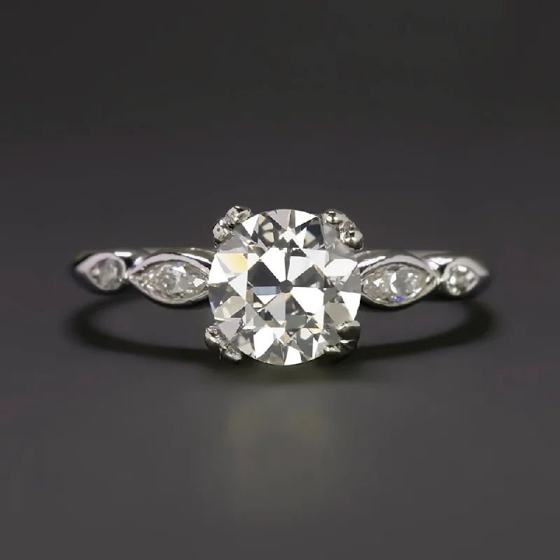 Diamond Engagement Rings -1.15ct VINTAGE DIAMOND ENGAGEMENT RING OLD EUROPEAN CUT PLATINUM MARQUISE ESTATE