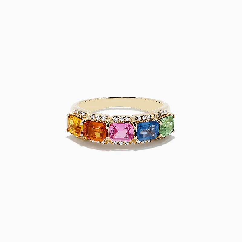 interlocking women's rings -Watercolors 14K Yellow Gold Multi Sapphire and Diamond Ring, 2.59 TCW