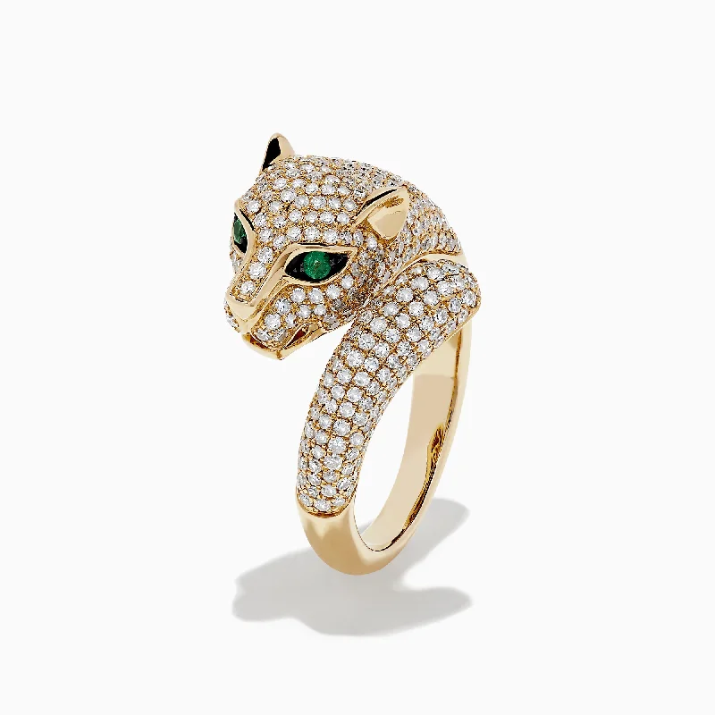 marquise-cut women's rings -Signature 14K Yellow Gold Diamond and Emerald Panther Ring, 1.43 TCW