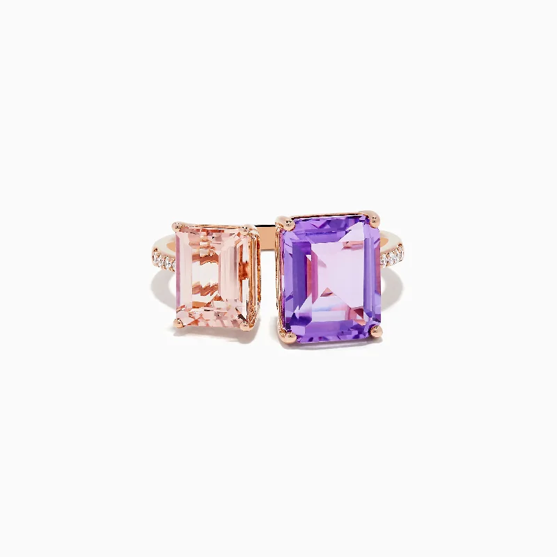 engagement rings for women -14k Rose Gold Pink Amethyst and Morganite Toi Et Moi Ring