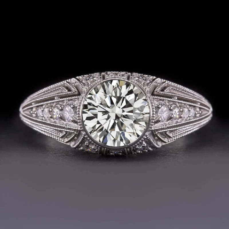 Magical Engagement Rings -1ct GIA CERTIFIED DIAMOND ENGAGEMENT RING VINTAGE STYLE NATURAL DOME WHITE GOLD