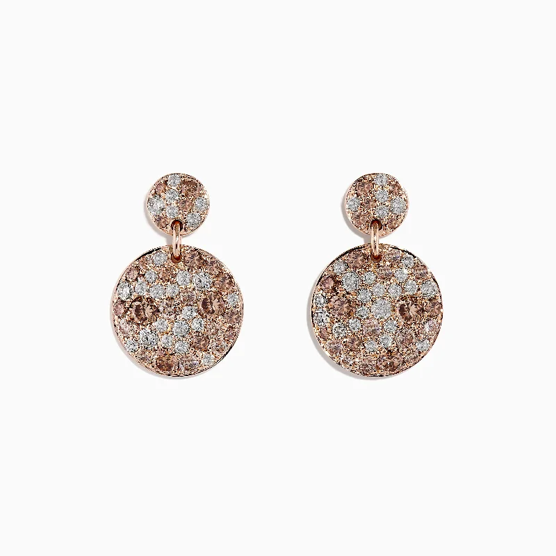 Ladies Beaded Earrings -14K Rose Gold Espresso Diamond Drop Earrings