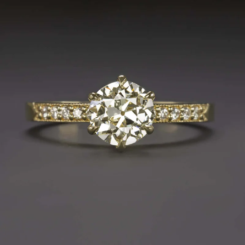 Subtle Engagement Rings -1.10ct OLD EUROPEAN CUT DIAMOND ENGAGEMENT RING 18k YELLOW GOLD VINTAGE 1 CARAT