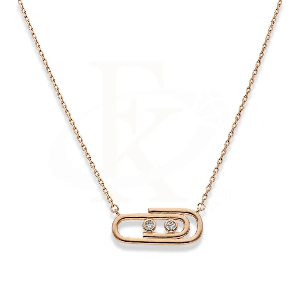 Ladies Glow Necklaces -celestial necklaces for women -Sterling Silver 925 Rose Gold Plated Paper Clip Shaped Necklace - FKJNKLSL2194