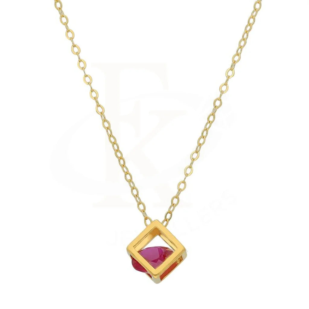 Ladies Green Necklaces -rope chain necklaces -Gold Ruby Zirconia Cubical Shaped Necklace 21KT - FKJNKL21K2873