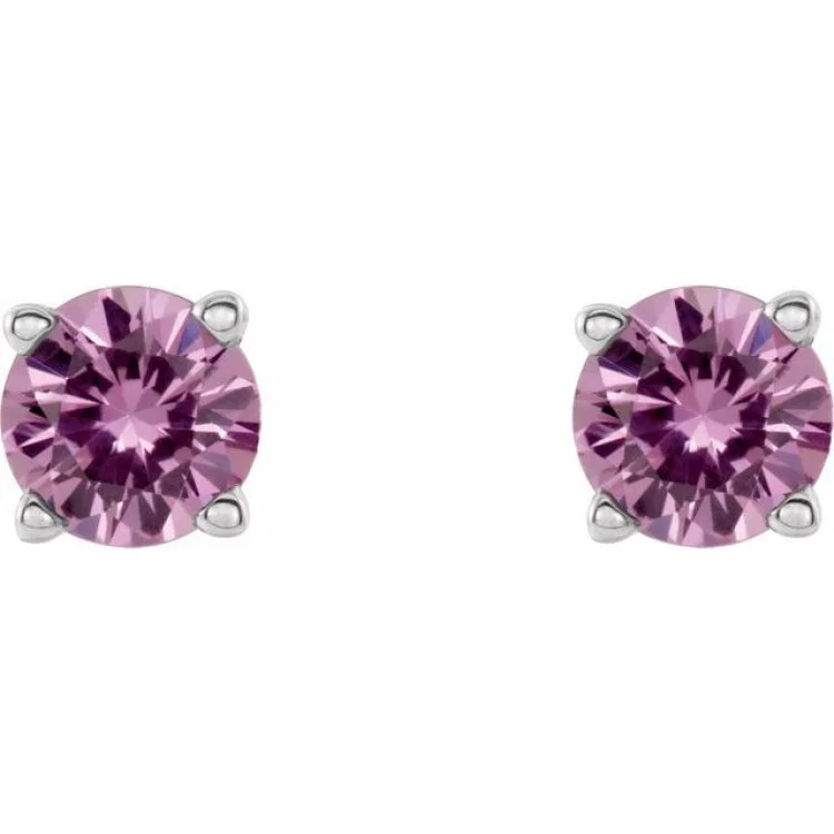 Ladies Magnetic Earrings -14K White 4 mm Natural Pink Sapphire Stud Earrings