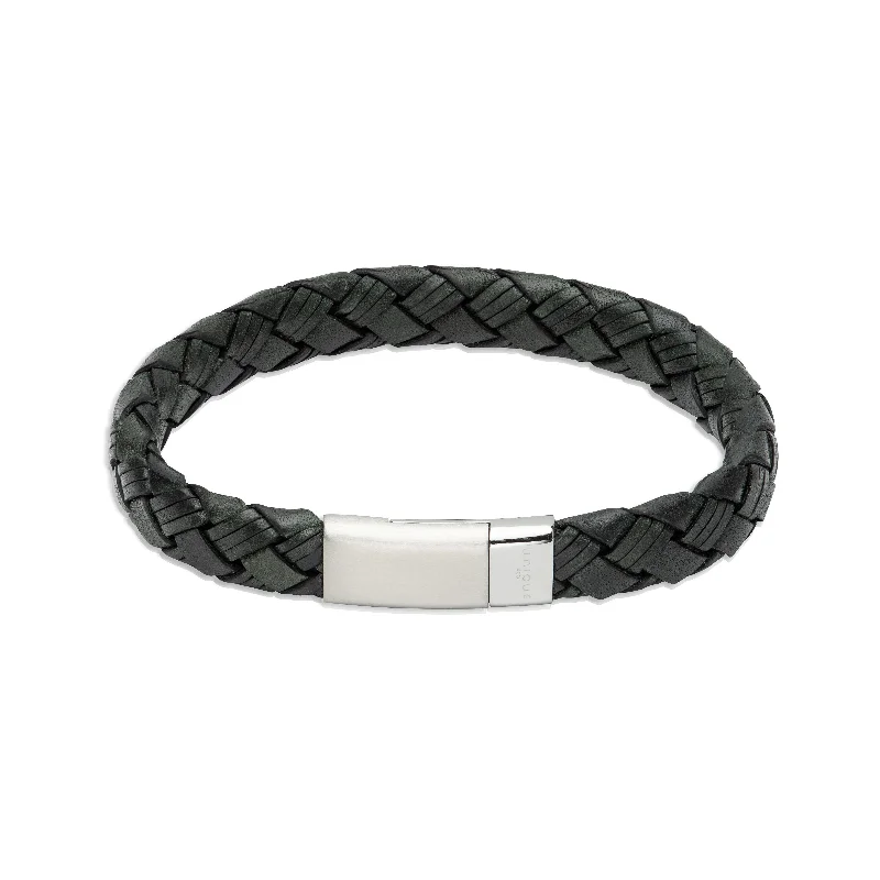 Ladies Bracelets with Astrophyllite-Unique & Co Woven Leather Bracelet Steel Clasp