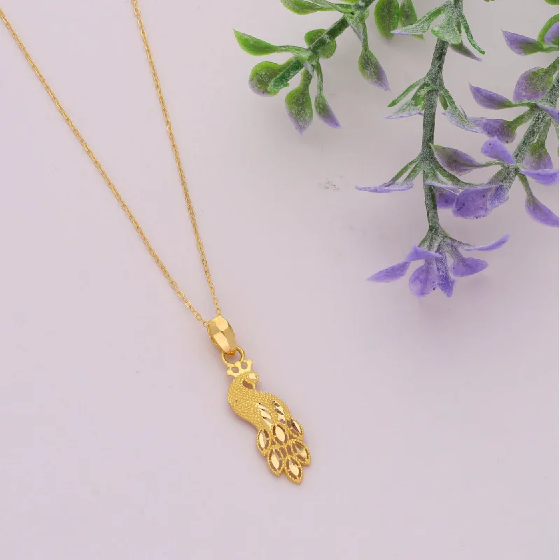 Ladies Bold Necklaces -animal charm necklaces -Gold Necklace (Chain Peacock Shaped Pendant) 21KT - FKJNKL21KM9598