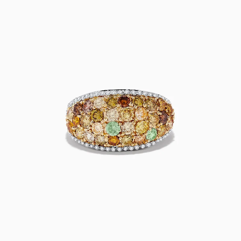 silver-plated women's rings -14K Two-Tone Gold Multi Color Diamond Ring