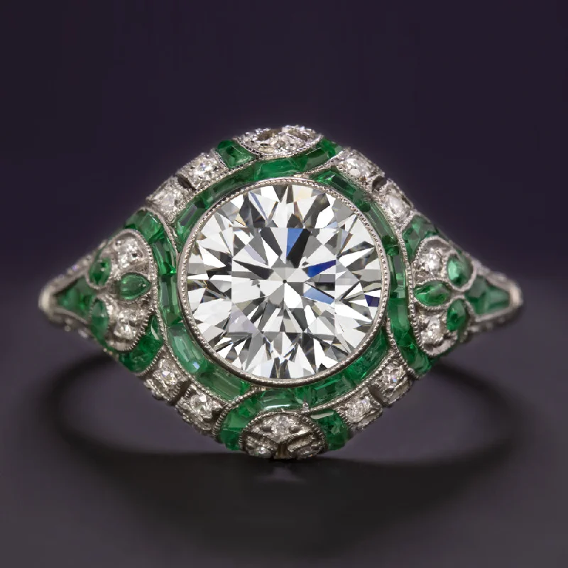 Heart Cut Engagement Rings -1.84ct CERTIFIED DIAMOND EMERALD ENGAGEMENT RING G-H VS1 VINTAGE STYLE PLATINUM