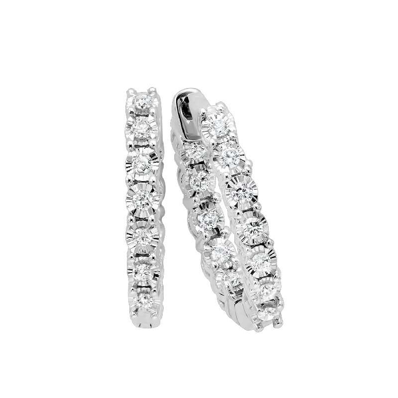 Ladies Urban Earrings -14KTW Diamond Round Hoops Fashion Earring 3Ct