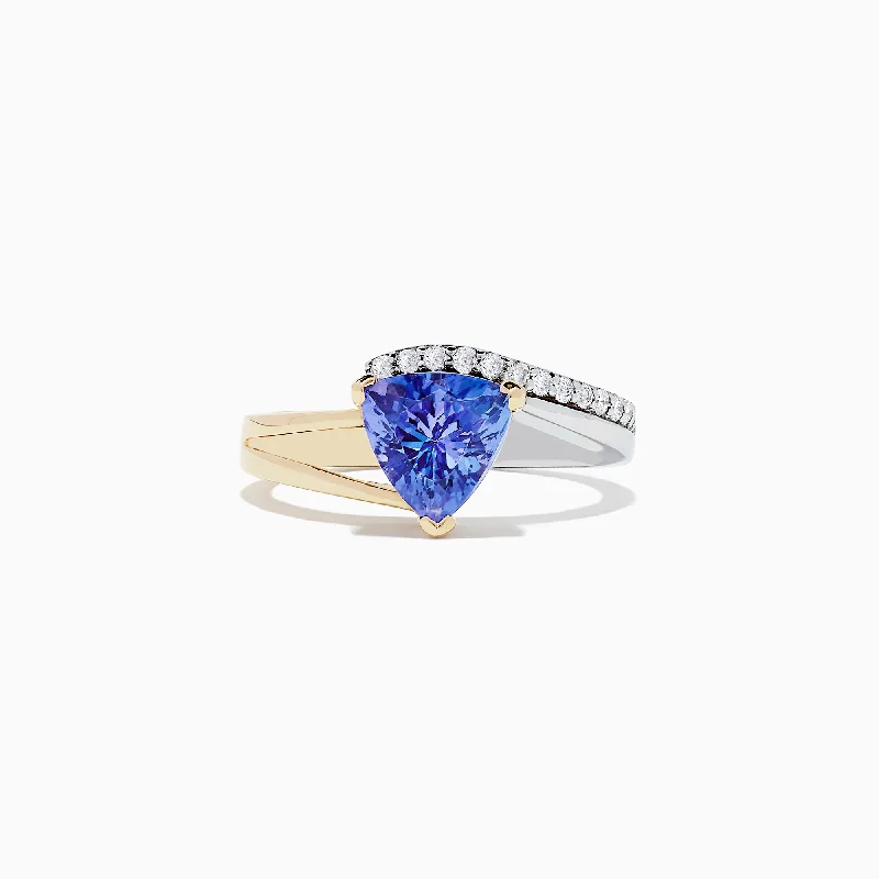 round-cut women's rings -Nahla Siri 14K 2-Tone Gold Tanzanite and Diamond Ring, 1.66 TCW