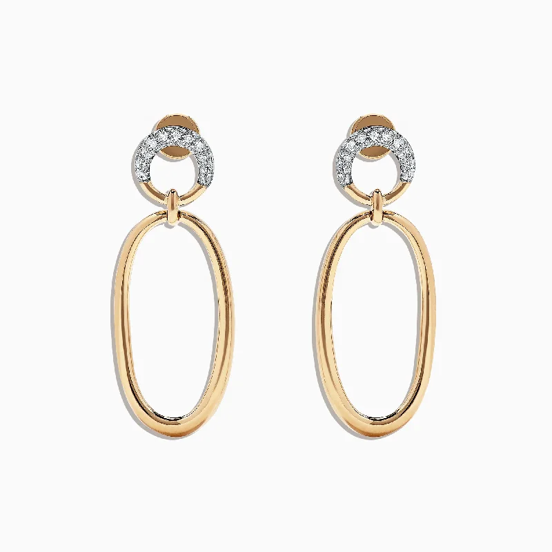 Ladies Subtle Earrings -D'Oro 14K Yellow Gold and Diamond Earrings, 0.19 TCW