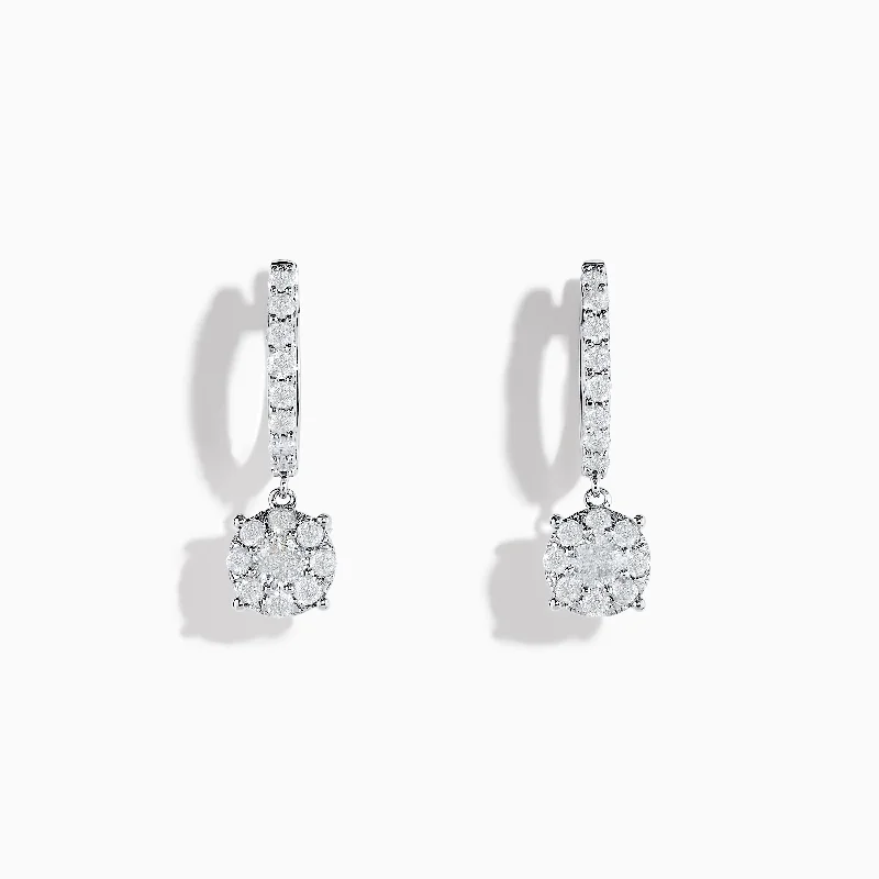 Ladies Blue Earrings -Bouquet 14K White Gold Diamond Drop Earrings