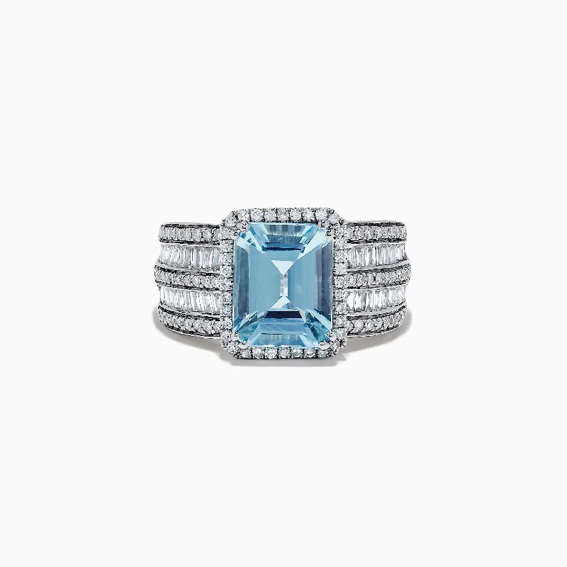 oval-cut women's rings -Aquarius 14K White Gold Diamond and Aquamarine Ring